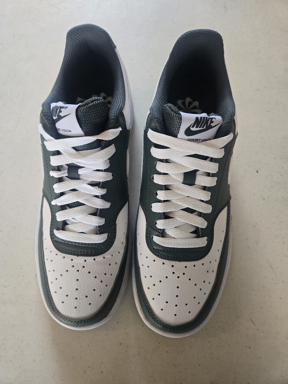 Nike Women's Court Vision Low Leather Sneakers - White & Dark Green